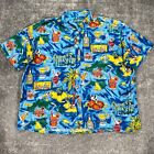 VTG Big Dogs Hawaiian Shirt Mens 4XL Blue Mixed Drinks Beach All Over Print Y2K