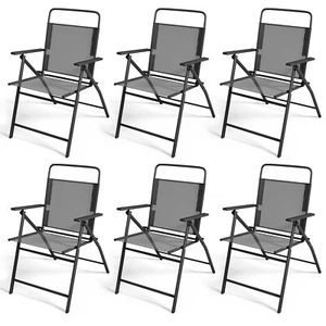 6 Pieces Patio Folding Chairs with Rustproof Metal Frame Armrests for Deck - Picture 1 of 6