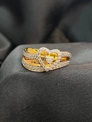 0.72 Cts Round Brilliant Cut Real Diamonds Women Two-Heart Rings Set In 14K Gold - Image 1 of 4