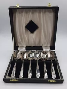 Vintage Angora Silverplate Co. 6 Ribbed Bowl Grapefruit Spoons In Original Box - Picture 1 of 7
