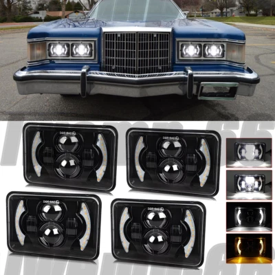 4pcs 4x6'' inch LED Headlights Hi/Lo Beam For Mercury Cougar Marquis 1977-1986 - Image 1 of 4