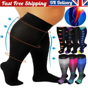 Plus Size Compression Socks Unisex 20-30 mmHg Wide Calf Extra Large Flight Socks - Picture 1 of 15