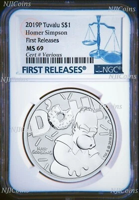 2019 Homer Simpson $1 1oz .9999 Silver COIN NGC MS69 FR  - Image 1 of 2