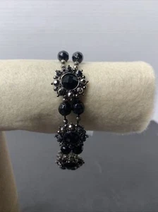 Vintage Black Smokey Metal Bead Fashion Stretch Bracelet - Picture 1 of 12