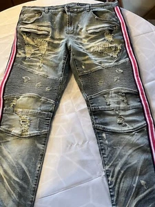 Jeans Decibel uomo 40 x 33 rosso invecchiato nero bianco righe laterali comodo - Foto 1 di 9