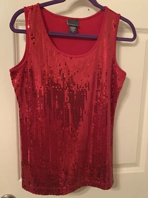 Top rojo tejido suave sin mangas metálico mediano de lentejuelas Covington para mujer Foto 1 de 4