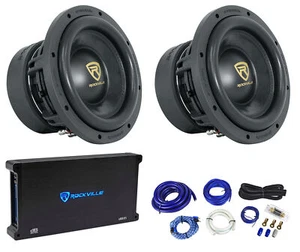 (2) Rockville W10K9D2 10" 6400 Watt Car Subwoofers+Mono Amplifier+Copper Amp Kit - Picture 1 of 12