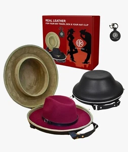 Hat Travel Storage Box Holder Carrier Leather Case Shoulder Strap HATKASS A-1 - Picture 1 of 7