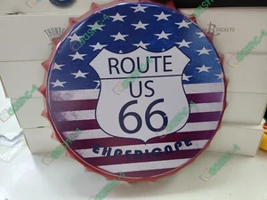 Route US 66 Ehpericape Beer Bottle Cap Tin Sign 35cm Bar Home Office Decor - Picture 1 of 3