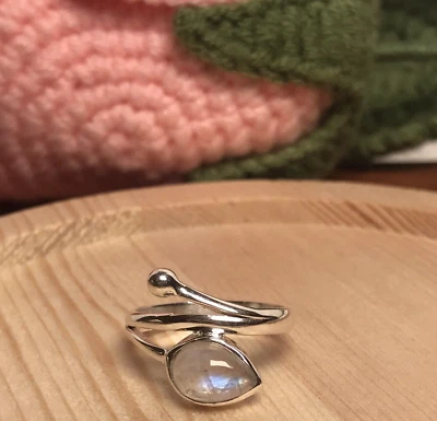 925 Sterling Silver & Moonstone Gemstone Ring Pear Wrap-June Birthstone -Size 6 - Image 1 of 4