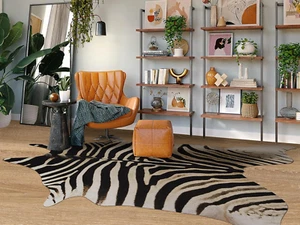 Large Zebra Rug 5.2 X 6.2 ft Premium Cowhide Rugs for Bedroom Living Room Din... - Picture 1 of 11