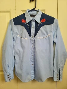 Vintage Western Shirt JC Penny Girls 9/10 Pearl Snap Beautiful Embroidered Roses - Bild 1 von 15