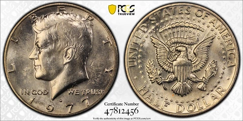 1977 D 50C KENNEDY HALF DOLLAR PCGS MS63 Protected by Gold Shield & TrueView Cover