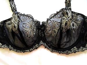 CHANTELLE CHAMPS ELYSEES LACE DEMI BRA UNLINED 32DD BLACK NEW $105.00 - Picture 1 of 12