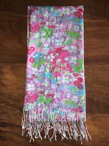 BUFANDA MURFEE Lilly Pulitzer Loves Carolina del Norte Estampado Seda Cachemira Flecos RARA - Imagen 1 de 5