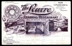 SAN FRANCISCO California Postcard 1900s Louvre Restaurant Advertising - Foto 1 di 2