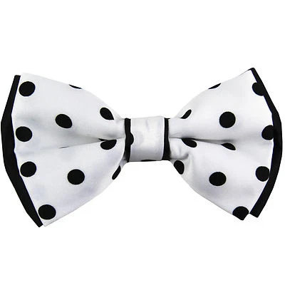 New men's pre-tied polka dot two tone bowtie black white formal wedding prom - Image 1 of 3