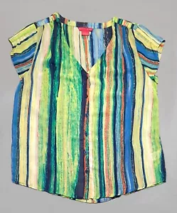 Top donna Sunny Leigh taglia M scollo a V colorato a righe con bottoni manica ad aletta davanti - Foto 1 di 7