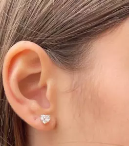 Heart Diamond Stud Earrings E VS1 AGI Certified 2 CT Lab created 14K White Gold - Picture 1 of 9