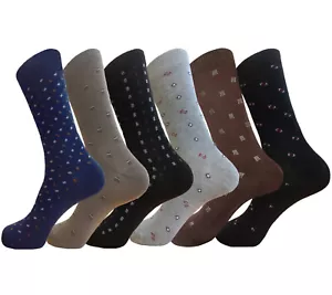 6 DIFFERENT FASHION PATTERN COTTON DRESS SOCKS MULTI COLORS FOR MEN SISE 10-13 - Picture 1 of 9