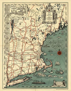 Póster arte de pared familiar genealogía histórica de Nueva Inglaterra 1920 mapa ilustrado decoración - Imagen 1 de 2