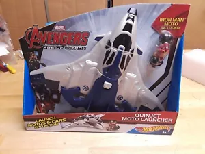 2014 Hot Wheels Marvel Avengers Age of Ultron Quinjet Moto Launcher Iron Man New - Picture 1 of 2