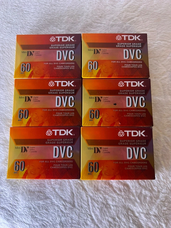 Lote de 6 nuevas cintas de casete de video TDK 60 minutos miniDV HDV DVC60 para videocámara DV Foto 1 de 2