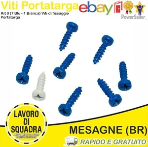 KIT 8 VITI PER FISSAGGIO INSTALLAZIONE TARGA ACCESSORI AUTO 7 BLU E 1 BIANCO - Picture 1 of 1
