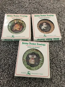 Vintage Jasco hängender Feiertag Anhänger Grüße Einhorn Bär Maus handbemalt - Bild 1 von 5