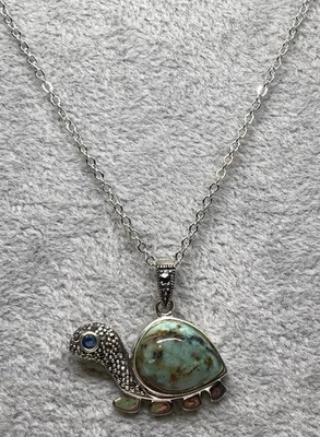 Howlite, Multi Gemstone Sterling Silver Turtle Pendant W/18in Stainless Steel  - Image 1 of 4