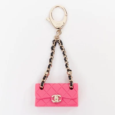 CHANEL Icon hot pink mini flap bag gold CC logo chain lobster clasp charm - Image 1 of 4