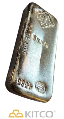 Vintage Johnson Matthey 1 Kg Fine Silver Poured bar 999+ #D 028466 - Image 1 of 4