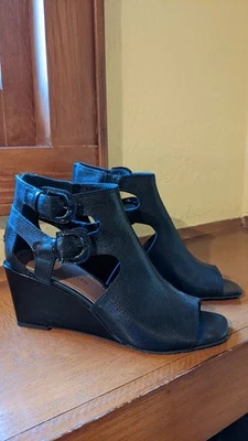 Sandalias Donald Pliner Peep Wedge Priscilla Talla 10 Cuero Negro Foto 1 de 4