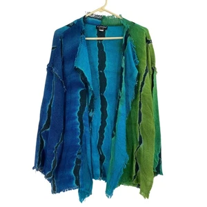 Cárdigan Dilemma New York Art To Wear Tie Dye azul verde arpillera para mujer OS - Imagen 1 de 9