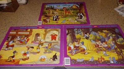 3 VTG Disney Inlaid Tray Puzzles Bambi/Pinocchio/Snow White 30 Piece Jaymar NICE - Image 1 of 4