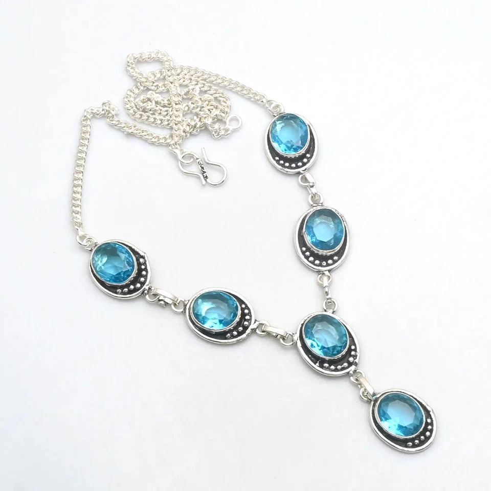Blue Topaz Gemstone Ethnic Handmade Necklace Jewelry For Women 28 Gms AN 13205 - Image 1 of 1
