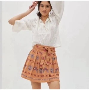 Anthropologie NWT Meghan Embroidered Mini Skirt Size 0 - Picture 1 of 7