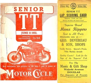 1951 ISLE of MAN Senior TOURIST TROPHY Motorcycle Race TT PROGRAMME & Score Card - Picture 1 of 7