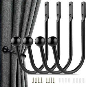 Curtain Tie Backs Hooks 4 Pack Black Curtain Holdbacks Elegant Curtain Tiebacks - Picture 1 of 7