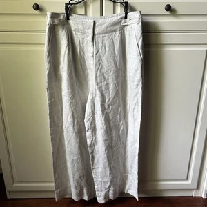 Nwt Poerty Wide Leg Linen Trousers Ice Grey Pleated Yarn Dyed Women’s Size 14 - Picture 1 of 14