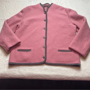 Falkenstein 100% Wool Pink Gray Trim Buttoned Cardigan/Jacket Size 48 - Picture 1 of 12
