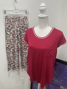Cuddl Duds Women’s Size PS 2 Piece Pajama PJ Set Merlot Floral Lounge Stretch - Picture 1 of 22