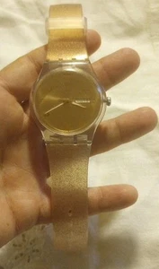 Y2KSwatch Watch Peach Pink Glitter Shimmer Semi Transparent Silicone Round Watch - Picture 1 of 3