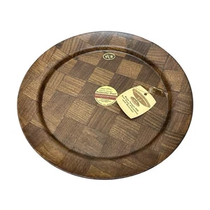 Vtg WEAVEWOOD Hand Woven Walnut Wood Lazy Susan 14" Round Mid Century Modern NEW - Picture 1 of 7