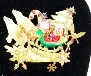 Broche de Navidad Trineo de Papá Noel Express Oso Polar Kirks Folly Retirado De Colección Firmado - Imagen 1 de 2