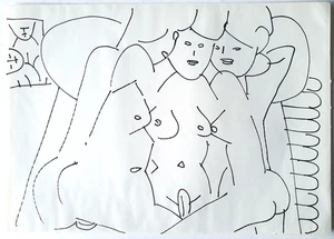 Zeichnung Federzeichnung Tinte Gruppe Akt Erotik Frauen Edvard Frank Nachlass - Bild 1 von 8