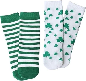 2 Pairs St. Patricks Day Socks for Kids, Knee High Shamrock Socks with Green ... - Picture 1 of 6