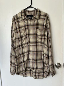 Abercrombie & Fitch Camicia Uomo Grande Morbida A&F Flanella Bottoni Tan Nero Plaid - Foto 1 di 7
