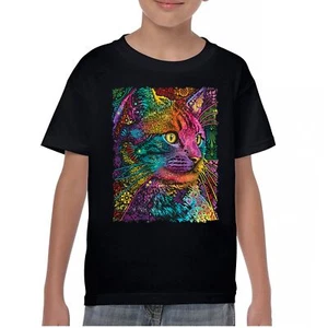 Lovable Cat Youth T-shirt Dean Russo Colorful Felis Catus Pattern Art Kids - Picture 1 of 50