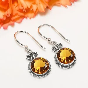 Citrine Earring, 925 Sterling Silver Jewelry Earring, Gemstone Earring, Handmade - Picture 1 of 4